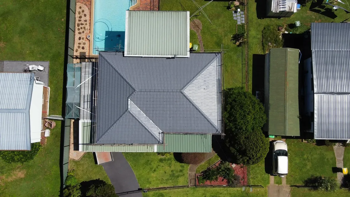 Aerial view of a restored Brisbane roof